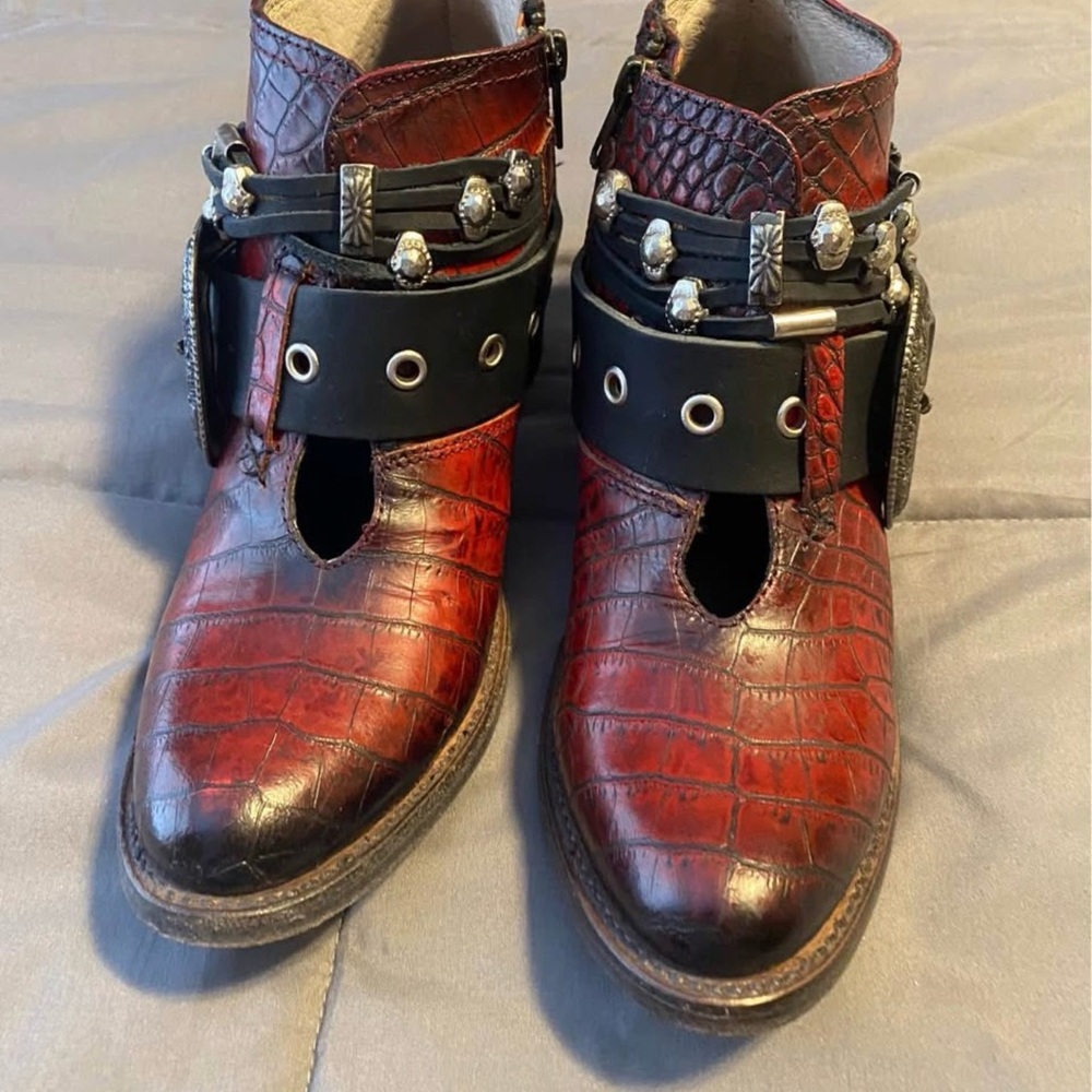 Freebird by Steven Red Crocodile Saloon Ankle Boots